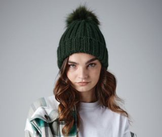 VERBIER FAUX FUR POP POM CHUNKY BEANIE