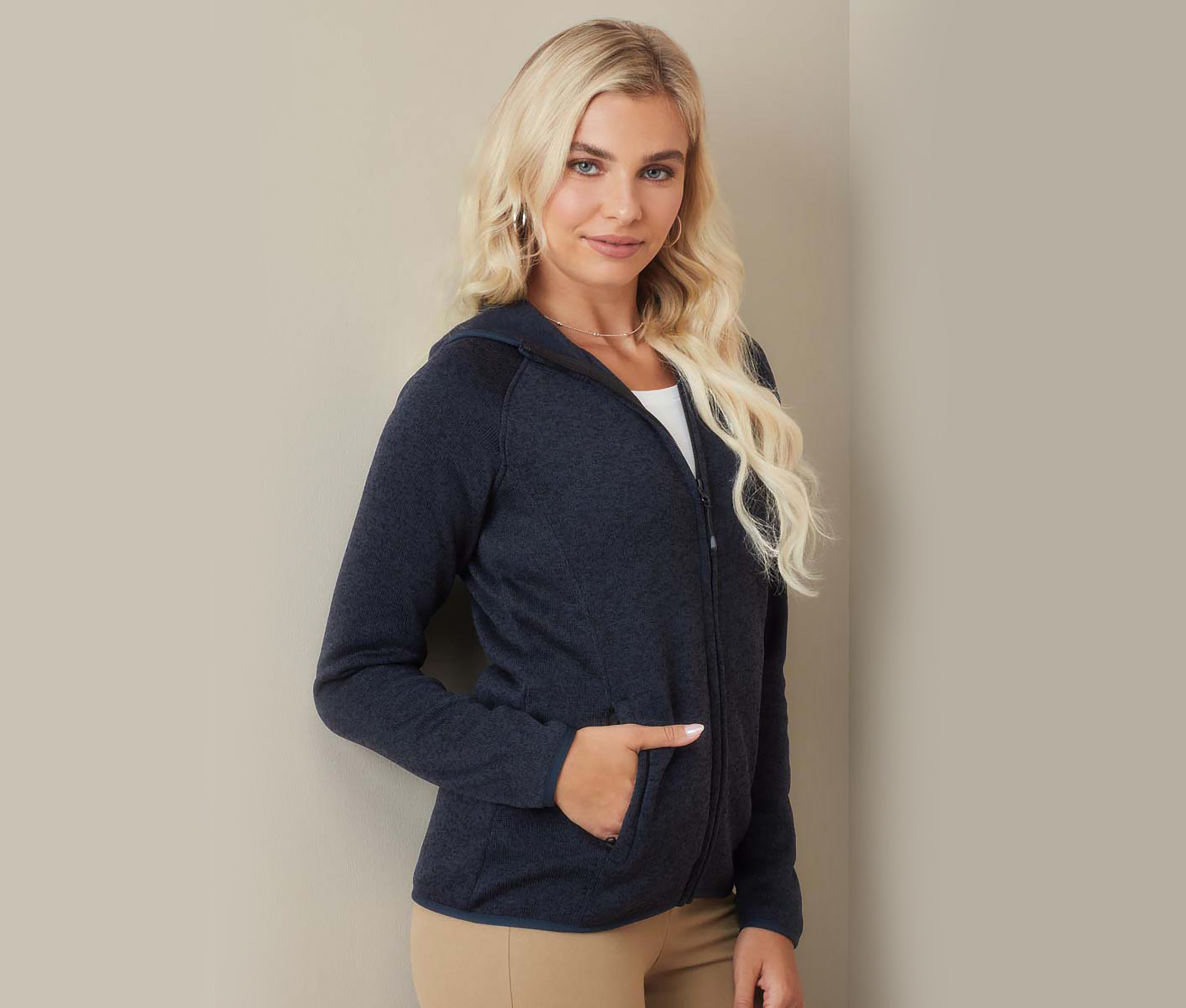 LUX HOODED KNITFLEECE JACKET FOR WOMEN