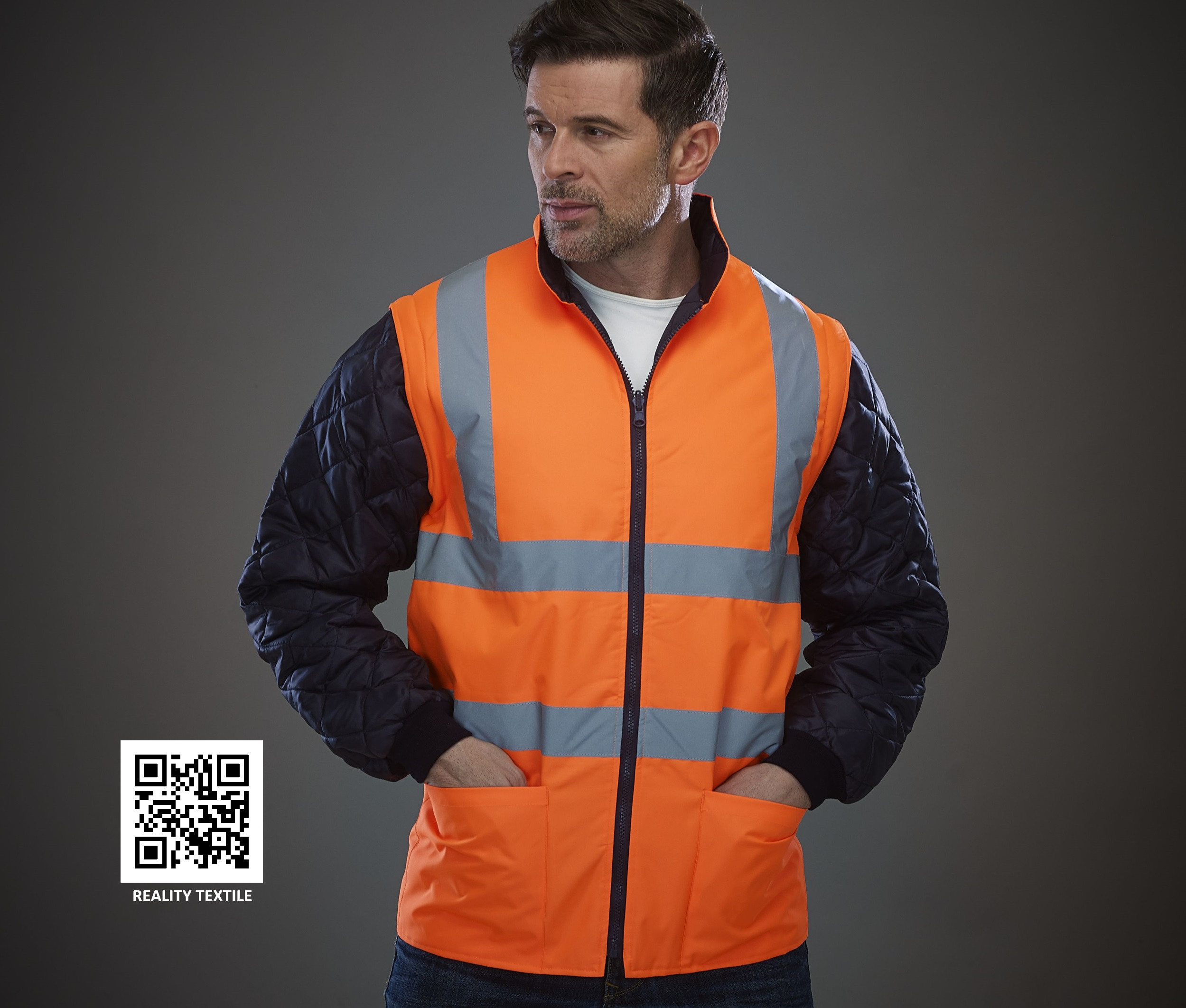 HI-VIS QUILTED JACKET WITH DETACHABLE SLEEVES