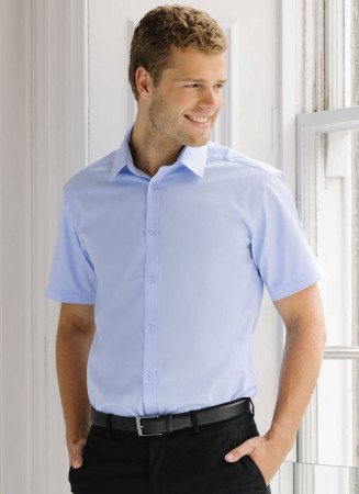 MEN'S SHORT SLEEVE TAILORED HERRINGBONE SHIRT